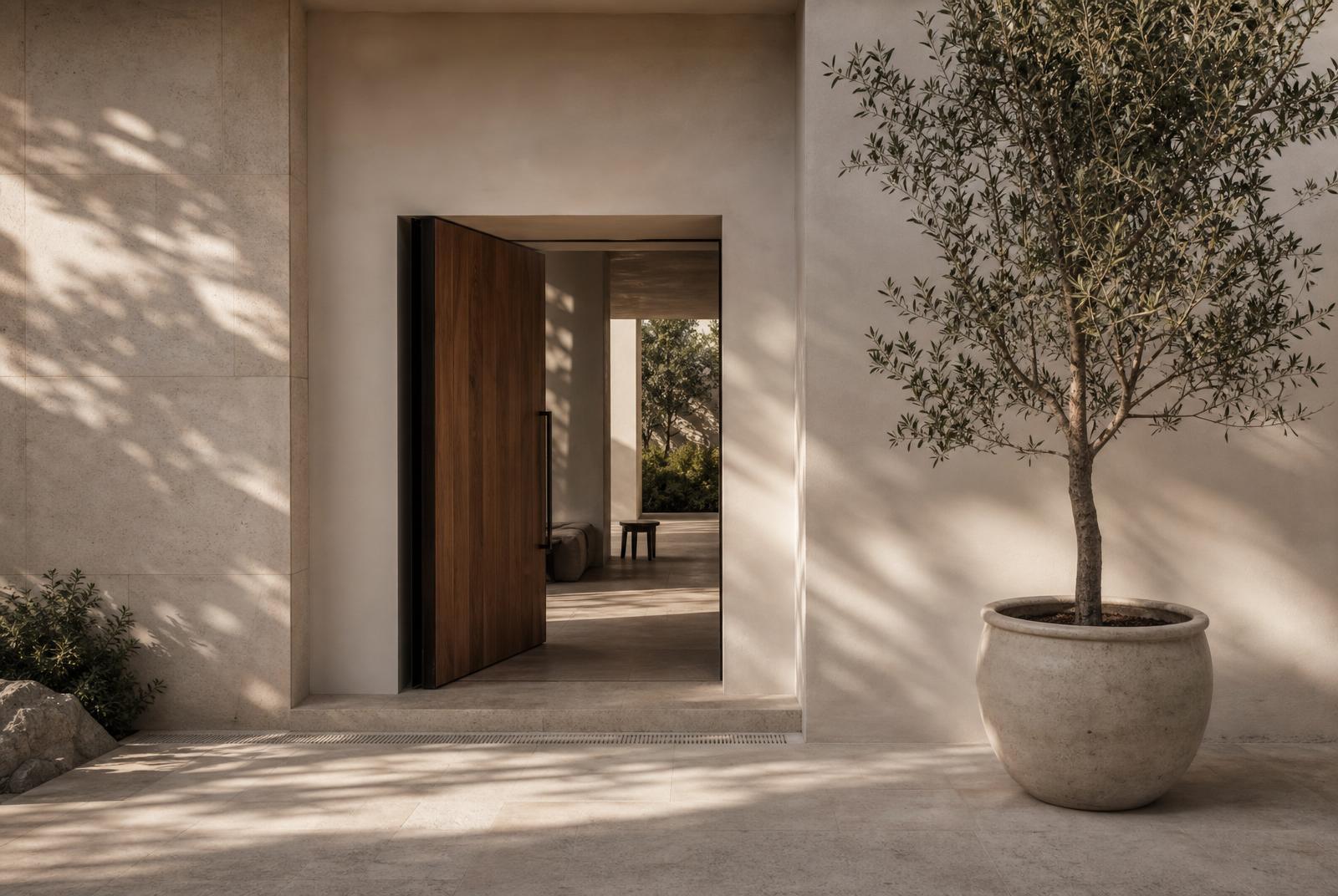 Fachada residencial al ocaso