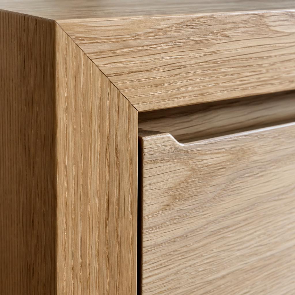 Miter joint in natural oak joinery
